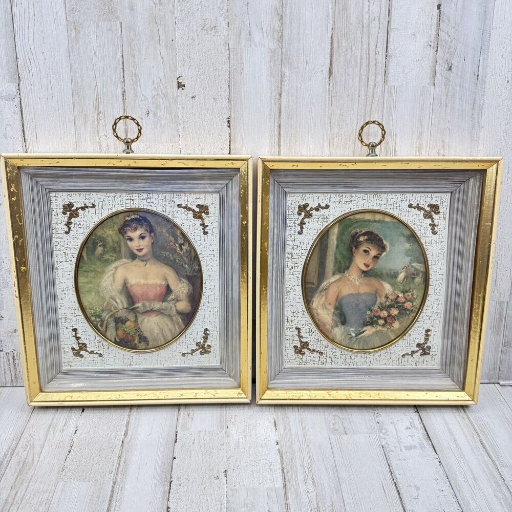 Lot Of 2 Vintage 1940s/1950s Cydney Grossman Frant Print Lady with Flowers 11x10